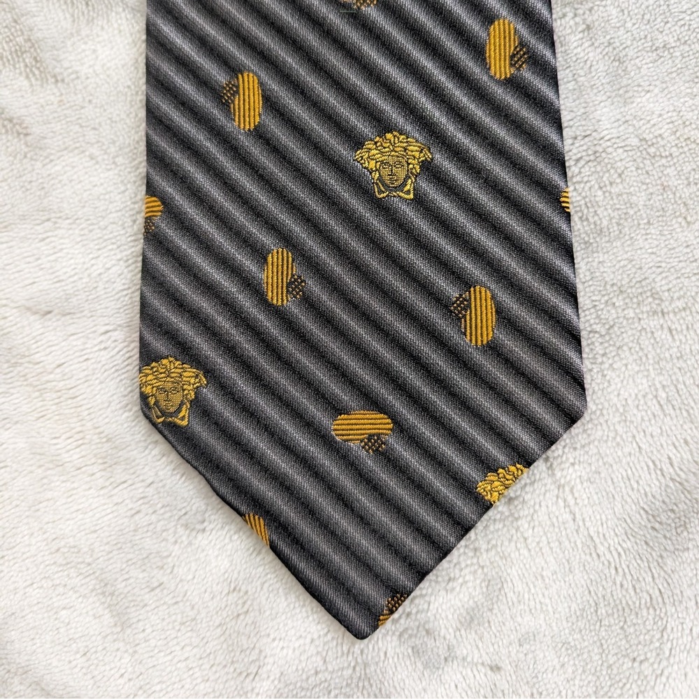 Vintage Gianni Versace Silk Neck Tie Medusa Head Stripes Italy Luxury Designer‎